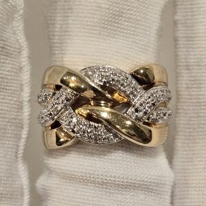 Vintage Gold Vermeil 925 Sterling Silver & Cubic Zirconias Statement Ring Size 6